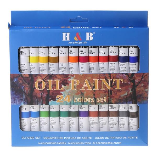 Suprimentos 24 cores pintura a óleo profissional pintura desenho pigmento 12ml tubos conjunto artista arte suprimentos