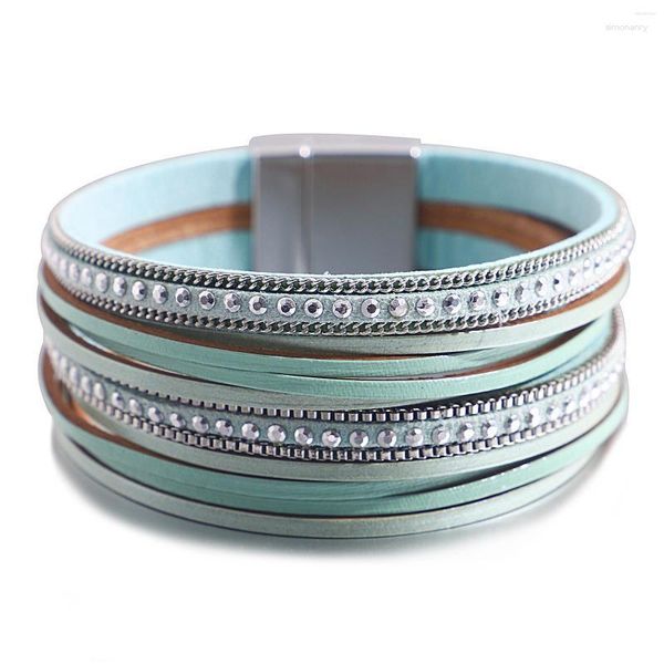 Braccialetti con ciondoli Amorcome Catene in metallo semplici in pelle per donna Bracciale con borchie color oro con borchie a più strati Gioielli femminili