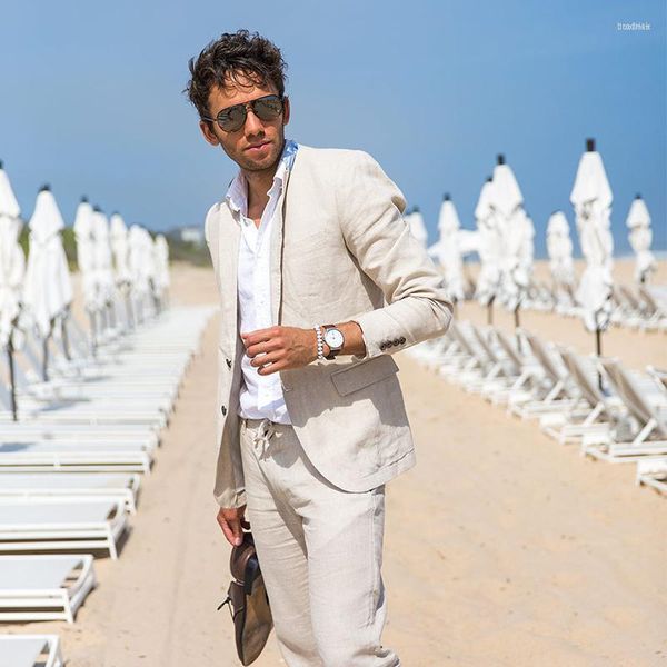 Abiti da uomo Uomo Arrivo Lino Estate Spiaggia Beige chiaro Uomo Abito da sposa Personalizzato Smoking da sposo Prom Business