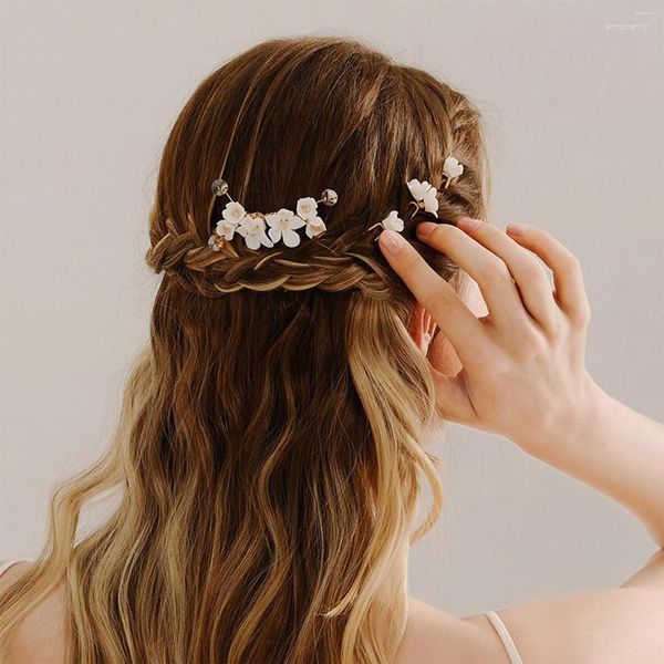 Haarspangen, glasierte Blumen-Haarnadel für Frauen, 4 Stück, U-förmige Gabeln, modische Perle, Hochzeit, Tiaras, Brautschmuck, Geschenke