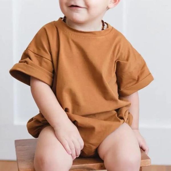 Koşu Setleri Yaz Erkek Bebek Kız Üçgen Romper Kısa Kollu Kabarcık Düz Renk Büyük Boy T-Shirt Pamuklu Vücut Suit Tek Parça Out Fit