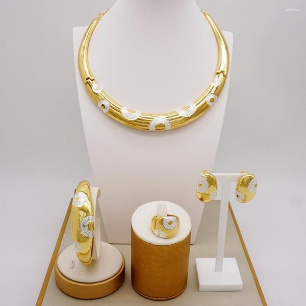 Ожерелье Серьги Набор Роскошных Арабских Дубайских Ювелирных Изделий Для Женщин Эфиопский Африканский Золотой Цвет Браслет Свадебный Свадебный Подарок