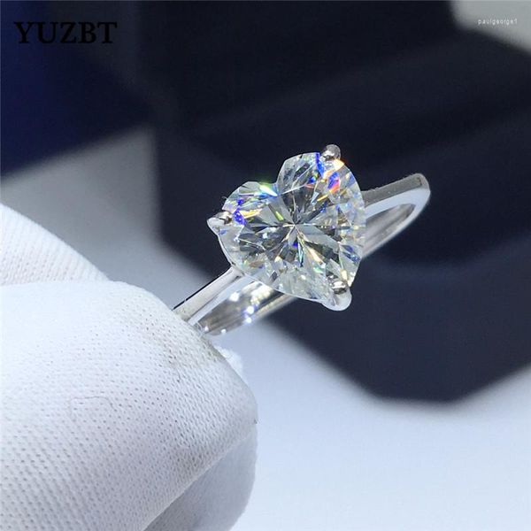 Anéis Cluster YUZBT S925 Prata Esterlina Sólida Banhado a Ouro Branco 3 ct Corte Excelente Diamante Passado Coração Moissanita Anel Forever Love