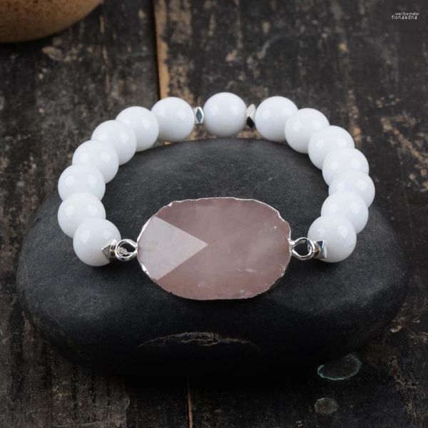 Bracciale in quarzo rosa naturale con ciondolo occhio di tigre, gioielli in pietra curativa energetica multi-tipo Goccia elastica elasticizzata