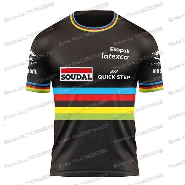 Camisas de ciclismo Tops Maillot Camisa Soudal Quick Step Campeão do Mundo Jersey Remco Evenepoel Tops camiseta casual Roupas de ciclismo Fin t-shirt 230626