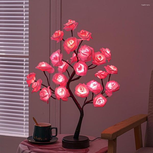 Ночные огни 24LED Настольная лампа Rose Flower Tree USB Домашнее праздничное украшение LED для освещения детской комнаты