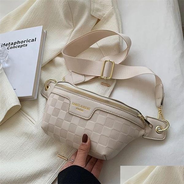 Bolsas de cintura Bolsas femininas Alça larga bolsa tiracolo Feminina Elegante xadrez Pu Couro Fanny Pack Senhoras Elegante 220621 Drop Delivery Dhi9X