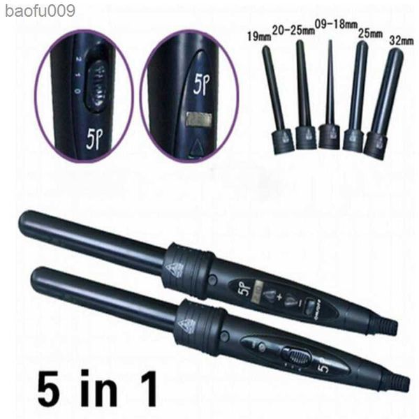 5p Kit bacchetta per ferro arricciacapelli elettrico 5 dimensioni Barile in ceramica Grande bigodino Wave Hairstyling Twist Curl Roller 09-32mm Pinza per ondeggiare L230520