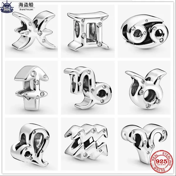 Для Pandora Charms подлинные серебряные бусины 925 угол Шарм Новый сверкающий Созвездие Зодиакальная бусина