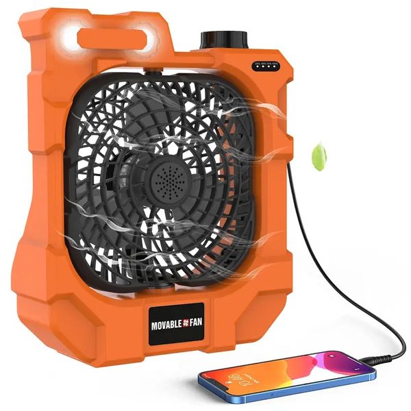 Ventilador de acampamento recarregável USB, alimentado por bateria de 10400mAh, luz LED e rotação automática de 270 °, ventilador de acampamento portátil, adequado para churrasco em viagens ao ar livre, piquenique e pesca