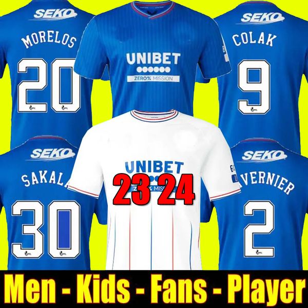 2023 2024 Rangers Soccer Jerseys Glasgow casa lontano Versione leggendaria DEFOE BARKER MORELOS Uomini bambini allenamento Kit da calcio top camicie Tifosi giocatori MORELOS uniforme