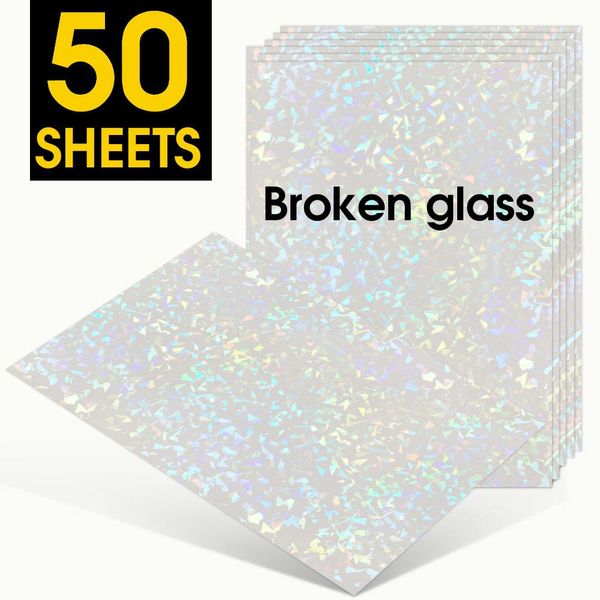 Papel 50 folhas de vidro quebrado holograma de laminação a frio adesivo A4 lençóis estrela brilhante Dots Diy Package Card Photo Holográfico Filme