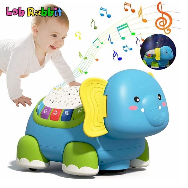 Giocattoli divertenti Baby Electric Learning Crawl Elefante Placare Giocattolo Suono Luce Proiezione Educativo Animali domestici elettronici per 612 mesi Toddler 230626