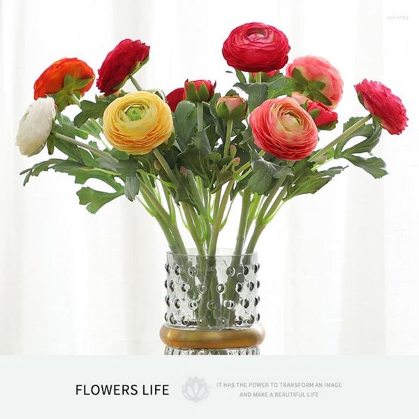 Flores decorativas Bouquet de flores artificiais Falso reunindo com hastes Arranjo de folhas Flor realista Silk Poney