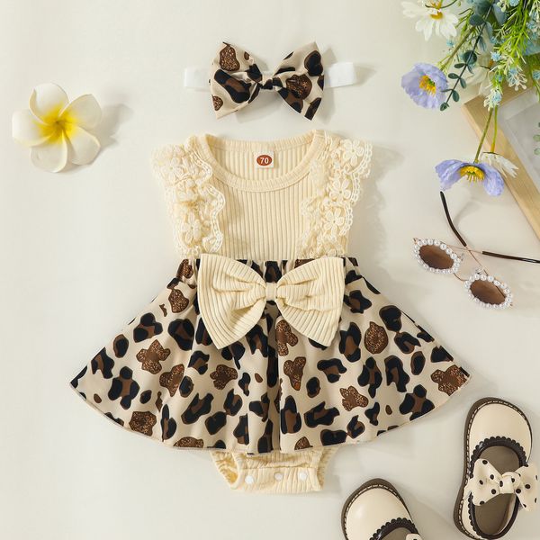 Strampler ma baby 0 18M geboren Säugling Baby Mädchen Strampler Spitze Leopardenmuster Rüschen Overall Sommer Kleinkind Sunsuit D06 230626