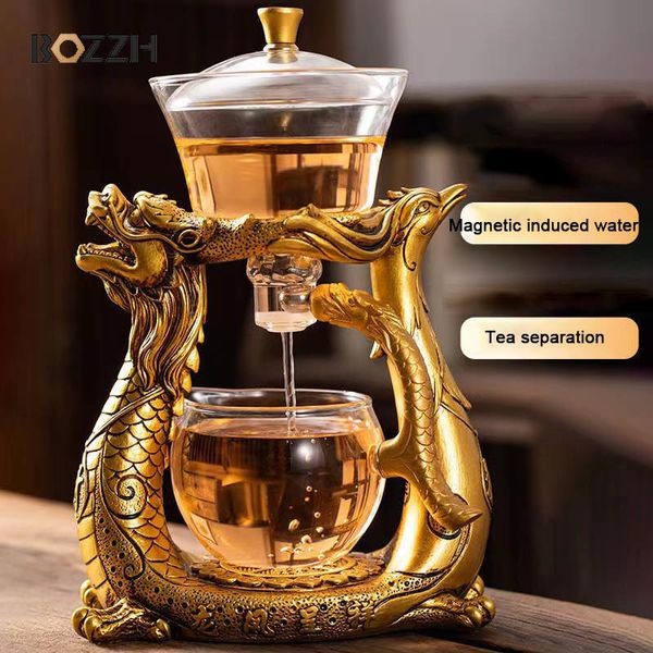 Бокалы для вина BOZZH Creative Dragon Glass Teapot Magnetic Diversion Вращающаяся крышка Чаша для воды Чашка для чая Pu'er Oolong Drinkware Drop 230627