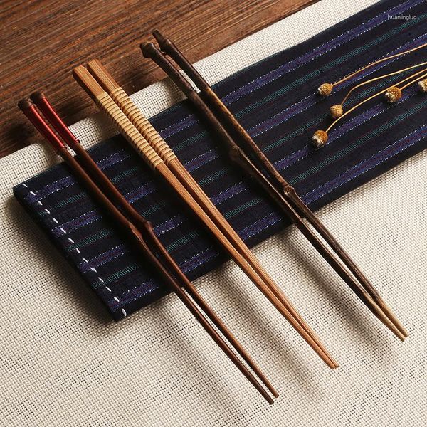 Pauzinhos feitos à mão em madeira natural japonesa, bambu, sushi, utensílios de mesa, reutilizáveis, utensílios de cozinha, acessórios vintage para pauzinhos