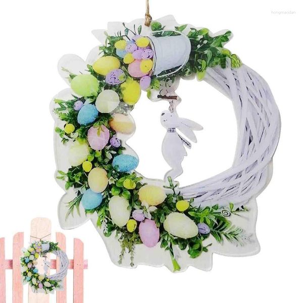 Flores decorativas Coroa de porta de Páscoa Coroas de acrílico 2D Guirlanda com galhos e ovos de pastel Primavera Decoração de casa Adereços Presentes