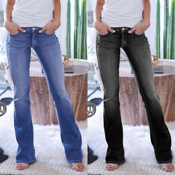 Calça jeans feminina jeans vintage feminina cintura alta moda bolso elástico perna larga