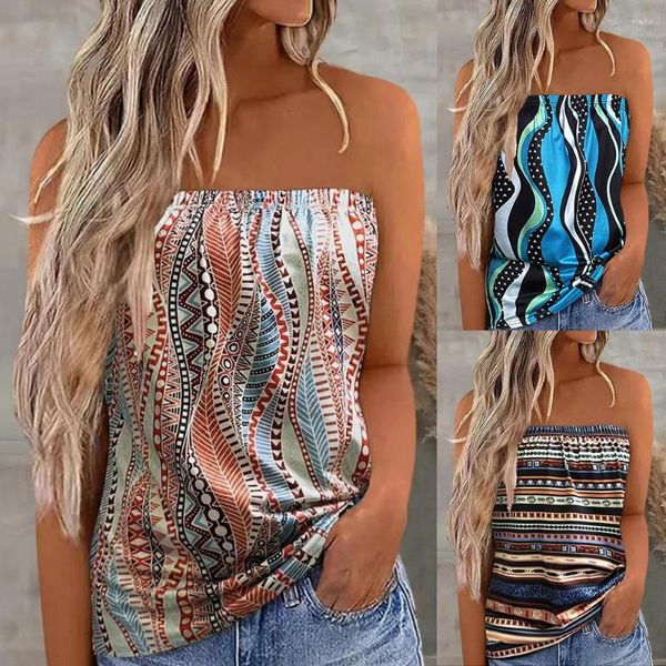 Canotte da donna Canotte da donna senza spalline a fascia Boob Top estivo da spiaggia Boho Camicetta Top