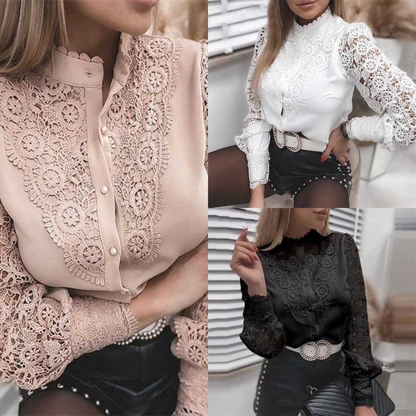 2023 neue Damen Designer Blusen Hemd Frühling und Herbst Mode Spitze Shirts Bluse Langarm V-Ausschnitt ausgehöhlt Tops T-Shirt