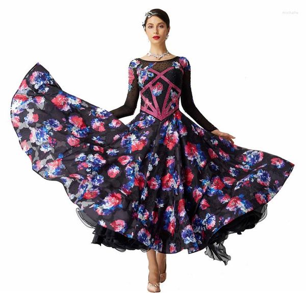 Stage Wear B-2034 Custom National Standard Printing Modern Dance Costume Competition Ballroom Smooth Dress For