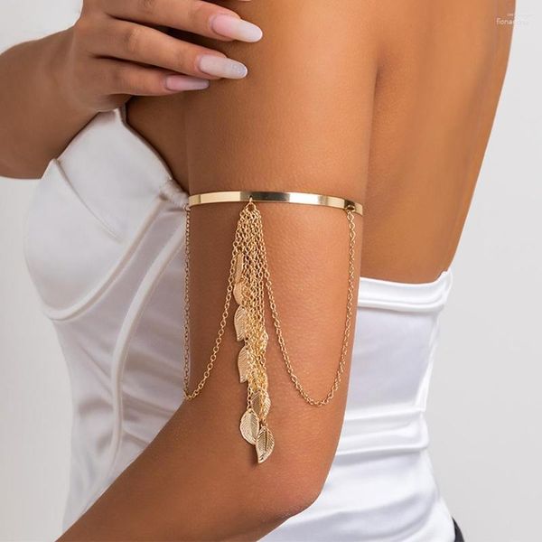 Pulseira PuRui Bohemian Aesthetic Design Leaf Upper Arm Bbracelet Metal Long Pendant Cuff Bracelets For Women Jewelry