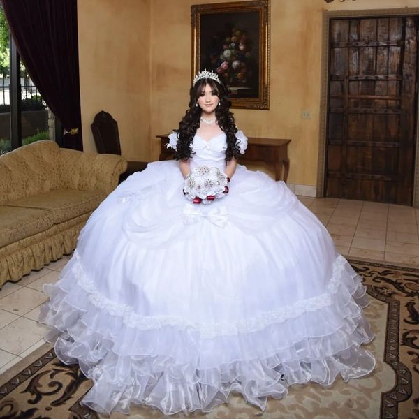Bianco Vestido De 15 Anos Ball Gowns Elegante Quinceanera Dress 2023 Off The Shoulder Birthday Party Prom Dress