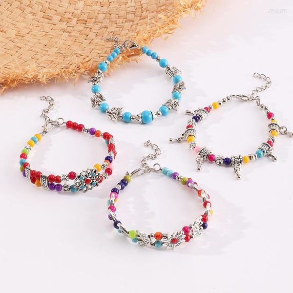 Strang Kreativität Ethnische Stil Antike Silber Schmetterling Pflaume Blüte Armband Kreative Handgemachte Perlen Für Frauen Retro Schmuck