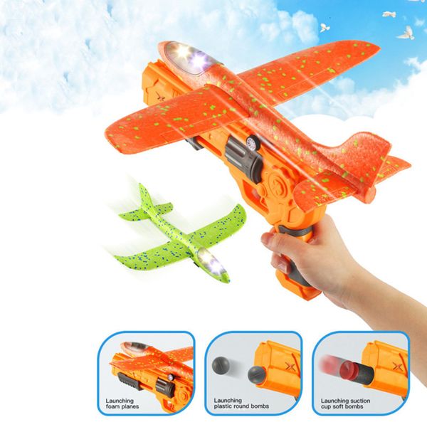 Aeronave Modle Foam Aircraft Launcher DIY Model Toy Funny One Button Ejection Kids Foam Glider Plane Aircraft Outdoor Fun Toys For Children 230626