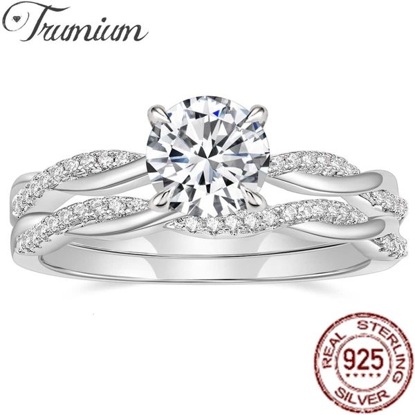 Anello solitario Trumium 1ct Originale 925 Argento Set da sposa Anello di fidanzamento Infinity Twisted 5A Zircon anelli per le donne Fedi nuziali 230626