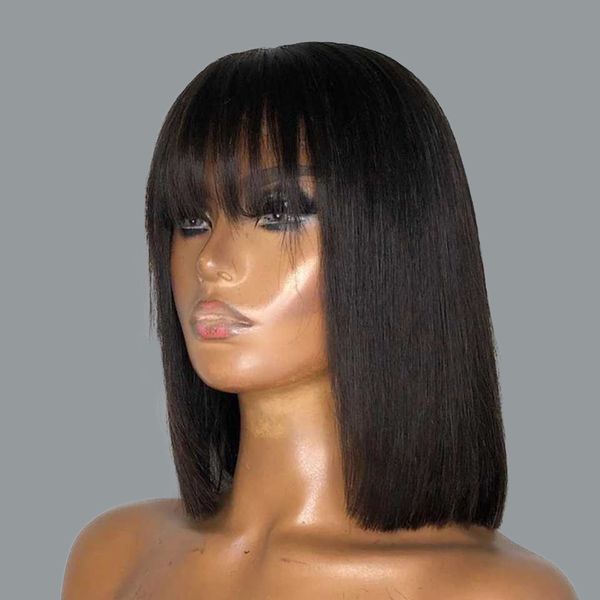 Bob Reto com Franja Cabelo Humano Liso para Mulheres Cabelo Humano Completo Feito à Máquina Bob Fringe 8-16 Polegadas 0618