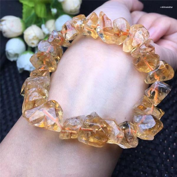 Strand Natural Yellow Gravel Quartz Crystal Chain Bracelet Energy Citrine Stone Irregular Bangle Joias Love Gift