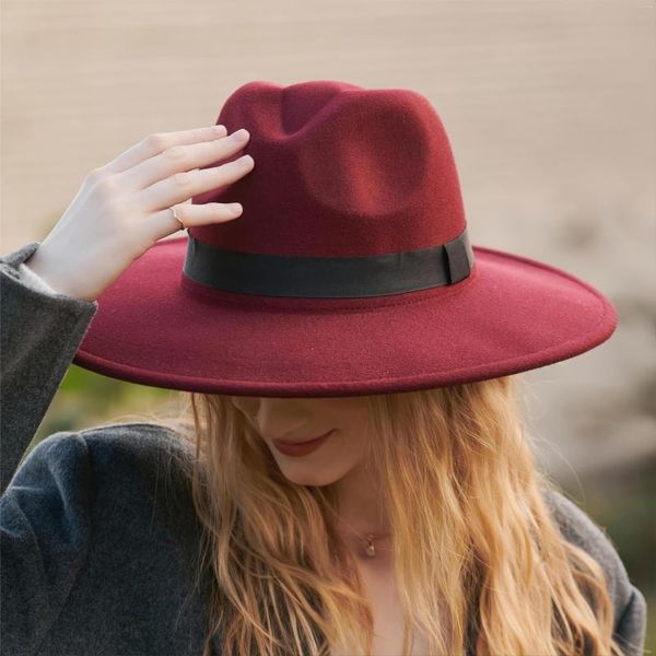 Gorros de lã feltro plano coroa aba larga chapéus femininos chapéus ocidentais