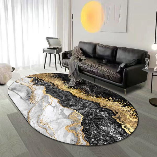 Teppich Nordischer einfacher Teppich Marmor Wohnzimmer Teppiche Heimdekoration Oval Studie Sofa Couchtisch Matte Licht Luxus Schlafzimmer Nachttisch Teppich 230627