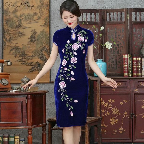 Ethnische Kleidung 2023 Velvet Mom Vintage Cheongsam Design Hochzeitskleider Moderne Qipao Traditionelle chinesische orientalische Kleider Stickereikleid