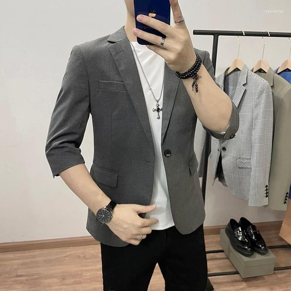 Herrenanzüge Herren Hohe Qualität Sommer Männer Blazer Einreiher Halbarm Casual Anzug Jacke Einfarbig Hochzeit Business Kleid