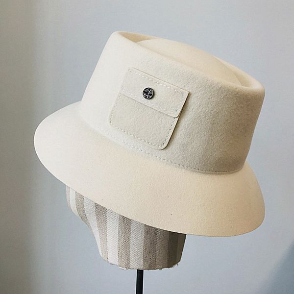 Novo chapéu de inverno de lã quente para mulheres chapéu Fedora estilo retrô chapéu de bolso feminino chapéu de festa Derby igreja disquete