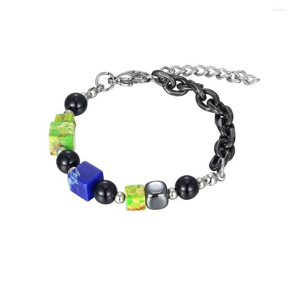 Link Pulseiras Chegada Aço Inoxidável Contas Pretas Bloco Cubo Quadrado Círculo Redondo Pulseira Emenda Jóias Femininas