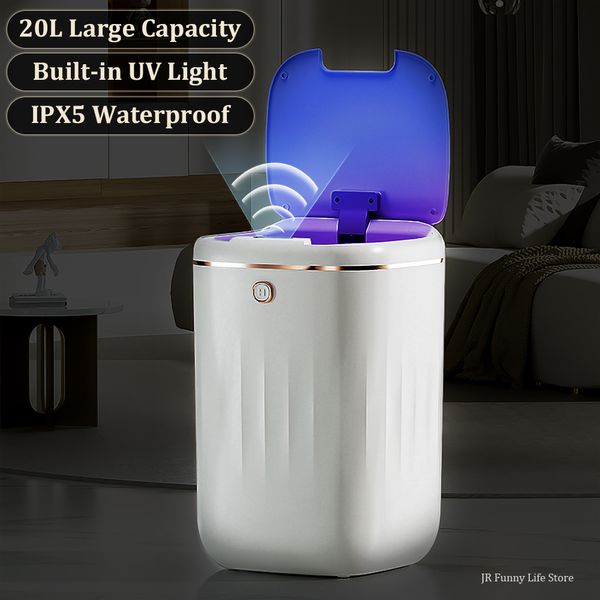 Caixotes do lixo 20L Sensor automático Lixeira com luz UV recarregável Smart Lixeira para banheiro WC Lixeira com tampa Smart Home 230627
