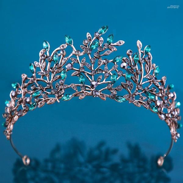 Fermagli per capelli DIEZI Principessa barocca vintage coreana Colore nero Tiara di cristallo verde Corona Accessori per abiti con strass rossi