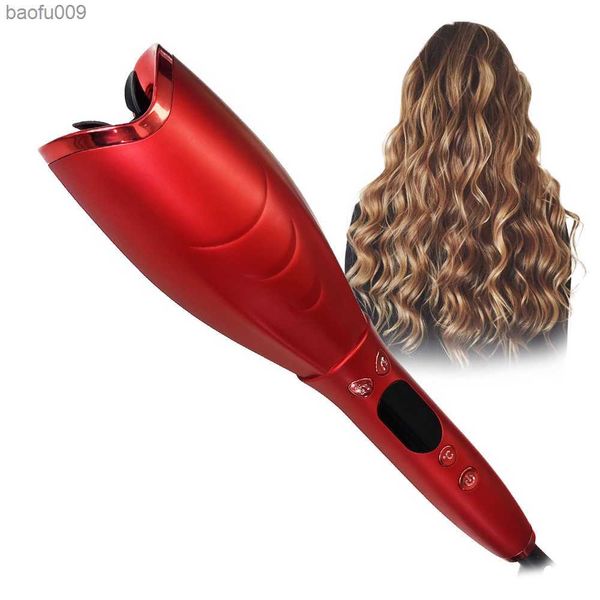 Bigodino di capelli rotante automatico Piegatore di ferro arricciacapelli in ceramica Display LCD Strumento per lo styling Anti-scottatura Ricci di capelli Waver Wand L230520