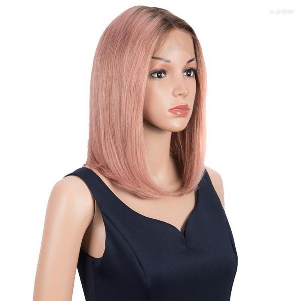 Trueme Parrucca caschetto dritto rosa Parrucche frontali in pizzo per capelli umani Parrucche colorate brasiliane per donne Omber Blonde Blue