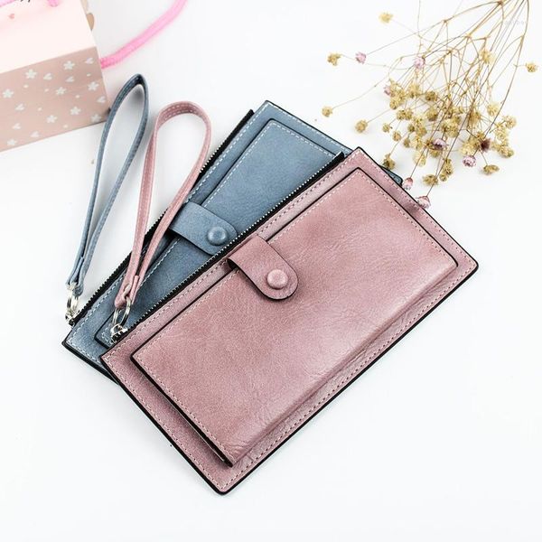 Brieftaschen Mode Frauen Lange PU Leder Reißverschluss Geldbörse Damen Clutch Kartenhalter Weibliches Armband Ultradünne Handytasche