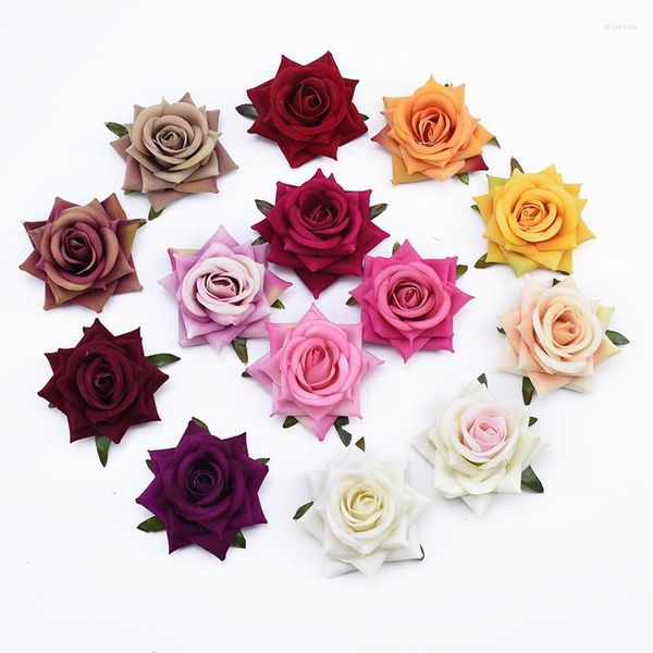 Flores decorativas 10 peças rosas de seda scrapbooking guirlanda de natal acessórios para decoração de casa casamento nupcial liquidação artificial