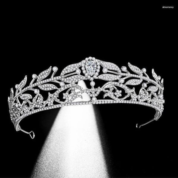 Cabelo Cabelo Coroa de Zircão Cristal Princesa Atmosfera Folhas Crowns Brides Jóias de casamento