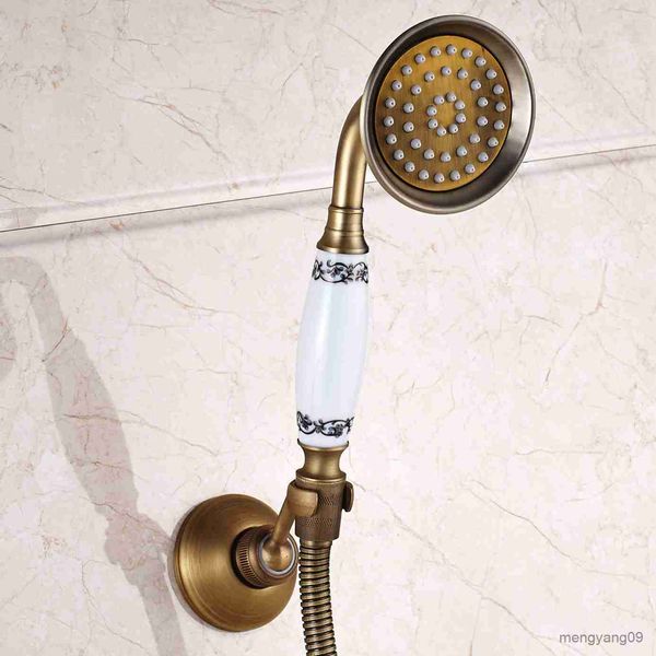 Badezimmer-Duschköpfe, antike Handbrause, Telefon-Stil, Bronze, Badezimmer-Duschkopf, wassersparend, mit 1,5 m Schlauch R230627