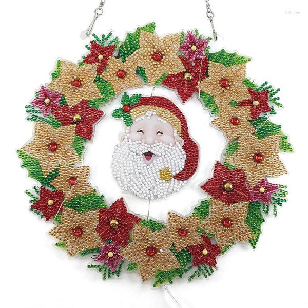 Fiori decorativi Ciondolo ghirlanda natalizia fai-da-te con pittura a diamante 5D con kit di artigianato artistico con strass a LED per adulti e bambini