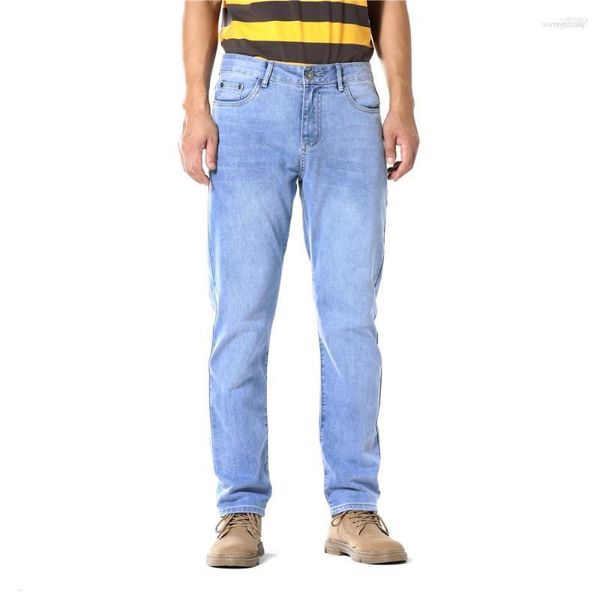 Erkek kot pantolon erkek 2023 erkek klasik düz düzenli akıllı rahat açık mavi elastik kot pantolon marka pantolon ilkbahar sonbahar erkek