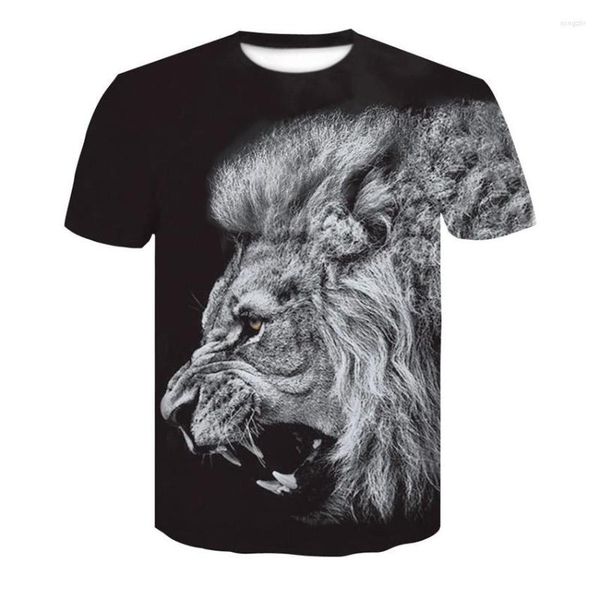 Camisetas Masculinas Moda Masculina Black Lion Print T-shirts Verão Gola Redonda Manga Curta Vestuário Streetwear Tops